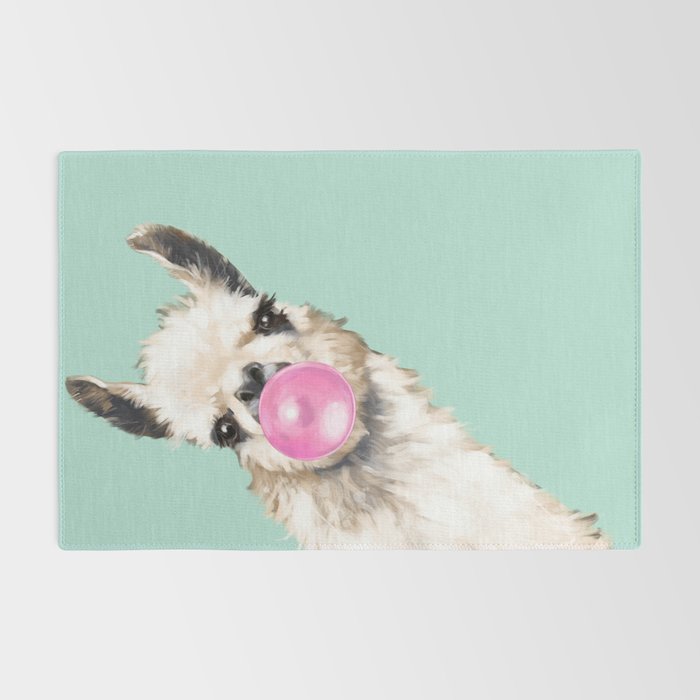 Bubble Gum Sneaky Llama in Green Rug Gallery Image 2
