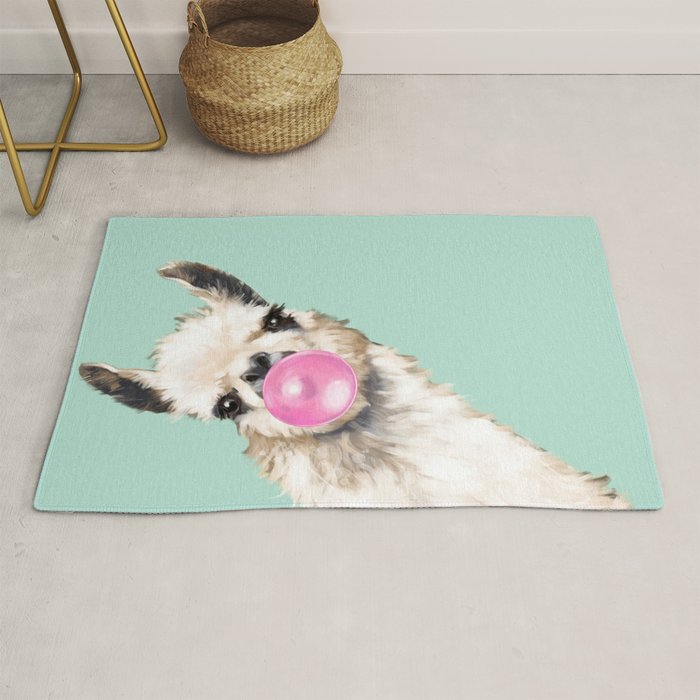 Bubble Gum Sneaky Llama in Green Rug Gallery Image 1