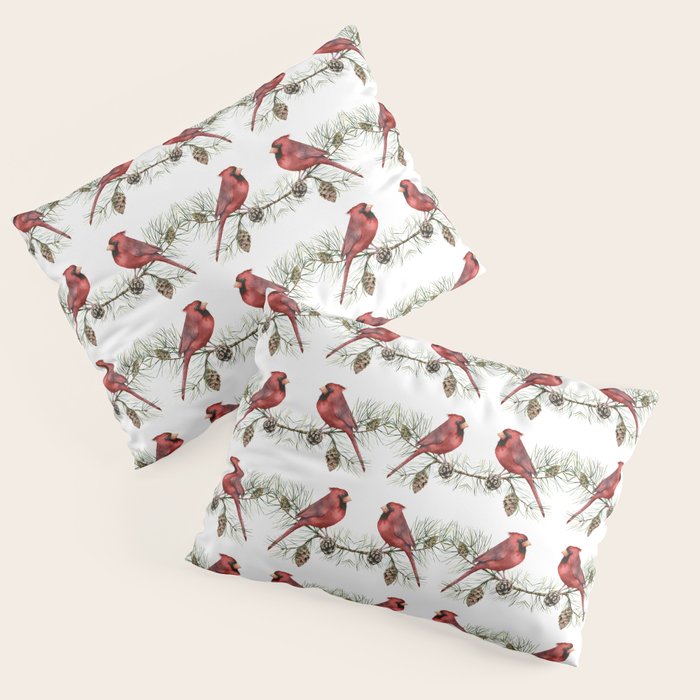 Christmas Red Cardinal Bird and Pine Watercolor Pillow Sham Gallery Image 3