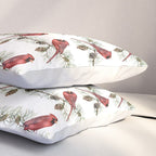 Christmas Red Cardinal Bird and Pine Watercolor Pillow Sham Gallery Image 3