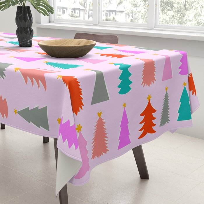 Christmas Tree Pattern on Pink Tablecloth Gallery Image 3