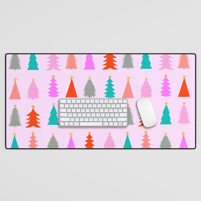 Christmas Tree Pattern on Pink Desk Mat Gallery Image 1