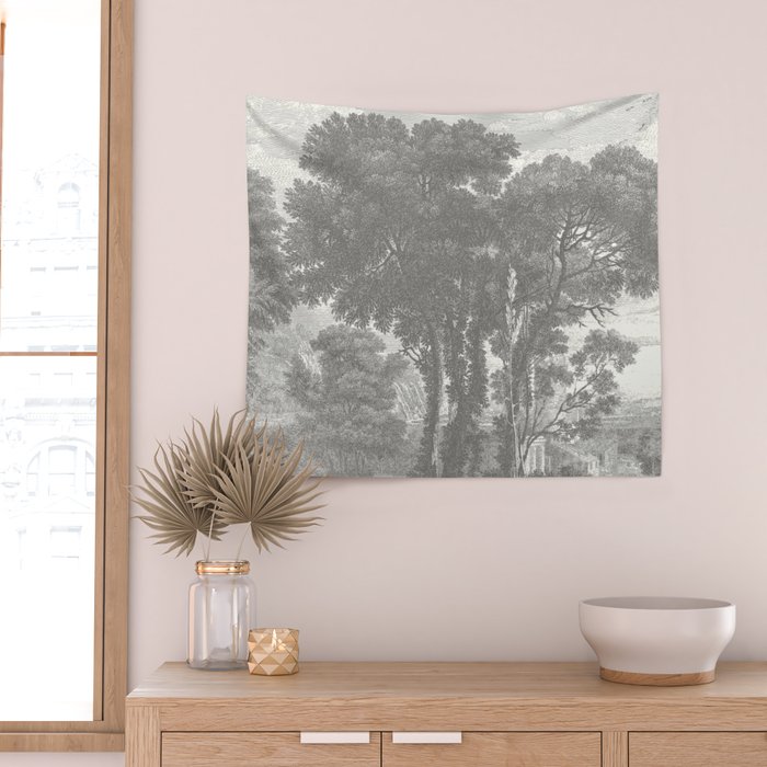 Beaux Arbres (Beautiful Trees), Warm Gray on Vanilla Snow Wall Tapestry Gallery Image 2