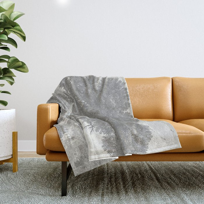 Beaux Arbres (Beautiful Trees), Warm Gray on Vanilla Snow Throw Blanket Gallery Image 1