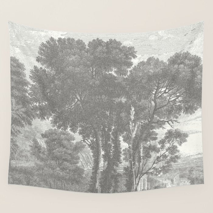 Beaux Arbres (Beautiful Trees), Warm Gray on Vanilla Snow Wall Tapestry Gallery Image 1