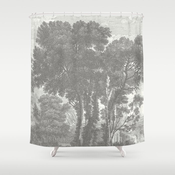 Beaux Arbres (Beautiful Trees), Warm Gray on Vanilla Snow Shower Curtain Gallery Image 1