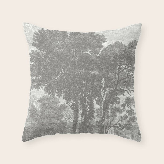 Beaux Arbres (Beautiful Trees), Warm Gray on Vanilla Snow Throw Pillow Gallery Image 1