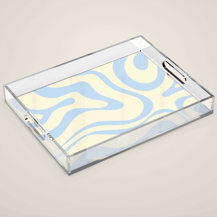 Modern Retro Liquid Swirl Abstract Pattern Light Baby Blue and Cream  Acrylic Tray Gallery Image 1