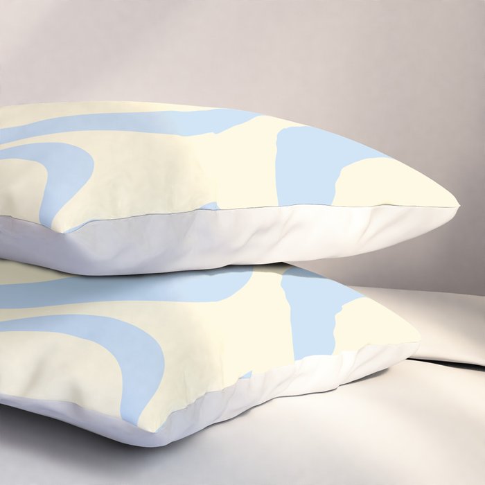 Modern Retro Liquid Swirl Abstract Pattern Light Baby Blue and Cream  Pillow Sham Gallery Image 3