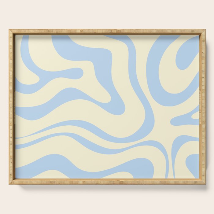 Modern Retro Liquid Swirl Abstract Pattern Light Baby Blue and Cream  Serving Tray Gallery Image 1