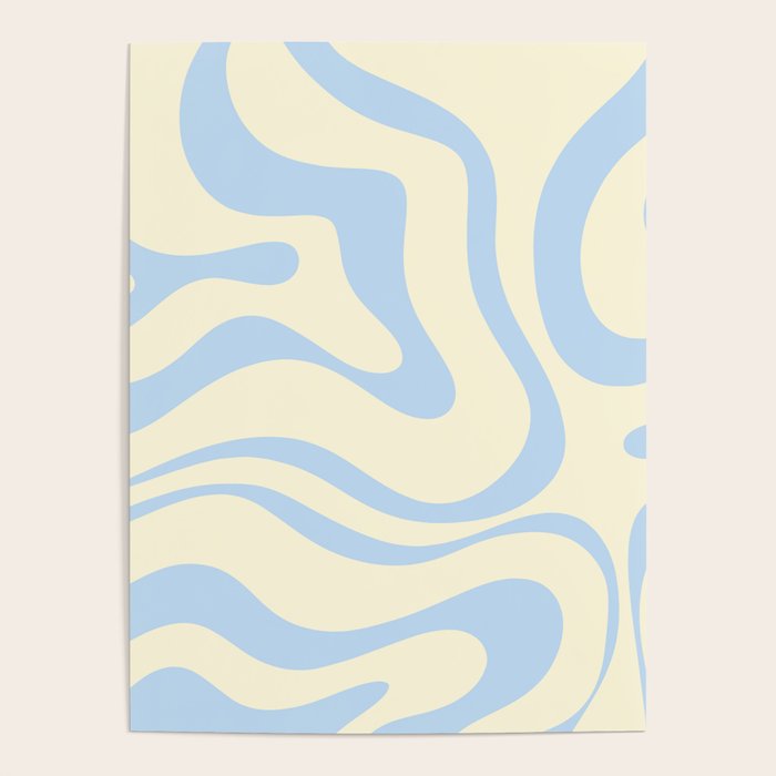 Modern Retro Liquid Swirl Abstract Pattern Light Baby Blue and Cream  Poster Gallery Image 1