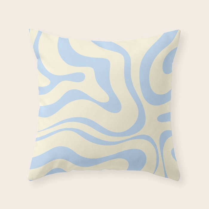 Modern Retro Liquid Swirl Abstract Pattern Light Baby Blue and Cream  Throw Pillow Gallery Image 1