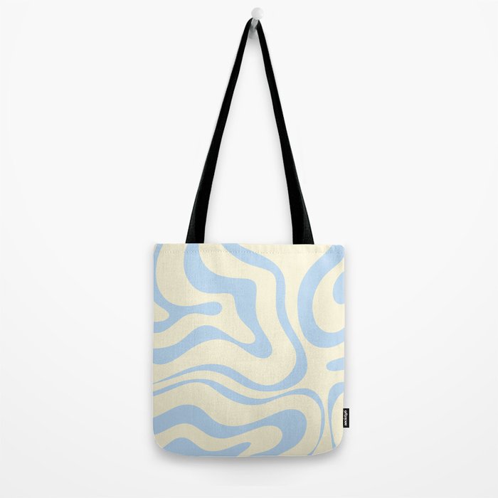 Modern Retro Liquid Swirl Abstract Pattern Light Baby Blue and Cream  Tote Bag Gallery Image 2