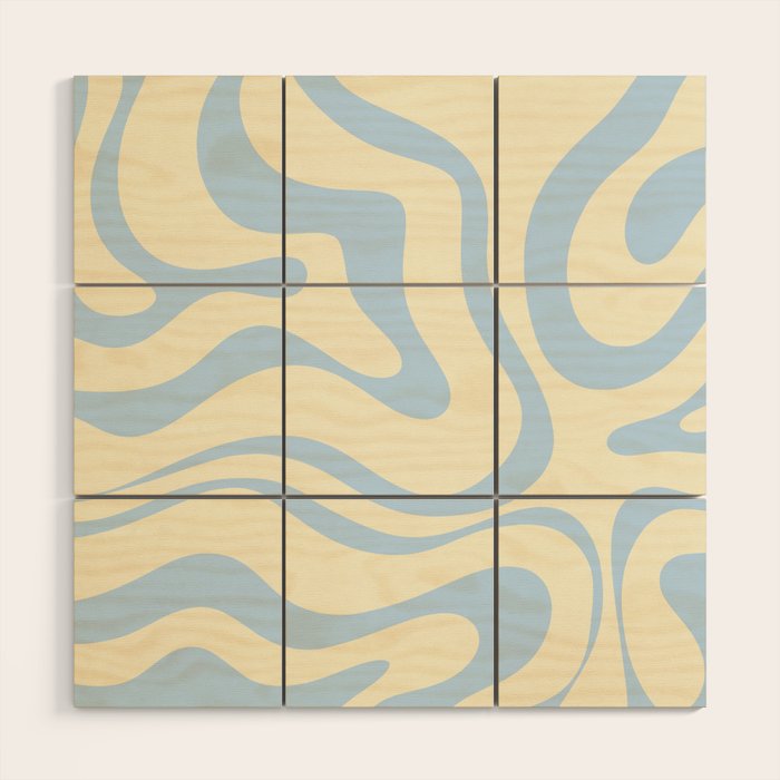 Modern Retro Liquid Swirl Abstract Pattern Light Baby Blue and Cream  Wood Wall Art Gallery Image 1
