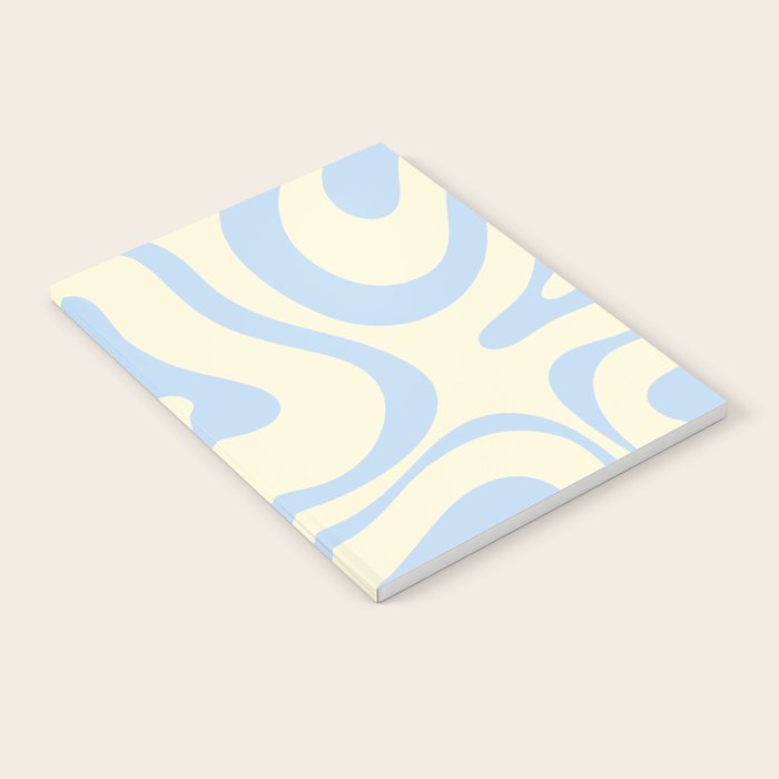 Modern Retro Liquid Swirl Abstract Pattern Light Baby Blue and Cream  Notebook Gallery Image 1