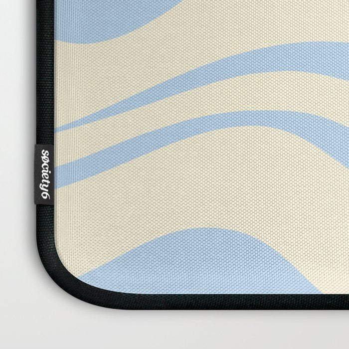 Modern Retro Liquid Swirl Abstract Pattern Light Baby Blue and Cream  Laptop Sleeve Gallery Image 3