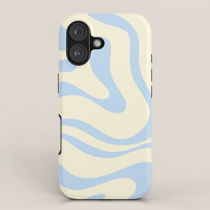 Modern Retro Liquid Swirl Abstract Pattern Light Baby Blue and Cream  iPhone Case Gallery Image 1
