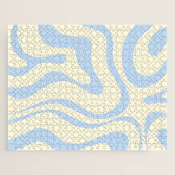 Modern Retro Liquid Swirl Abstract Pattern Light Baby Blue and Cream  Jigsaw Puzzle Gallery Image 1