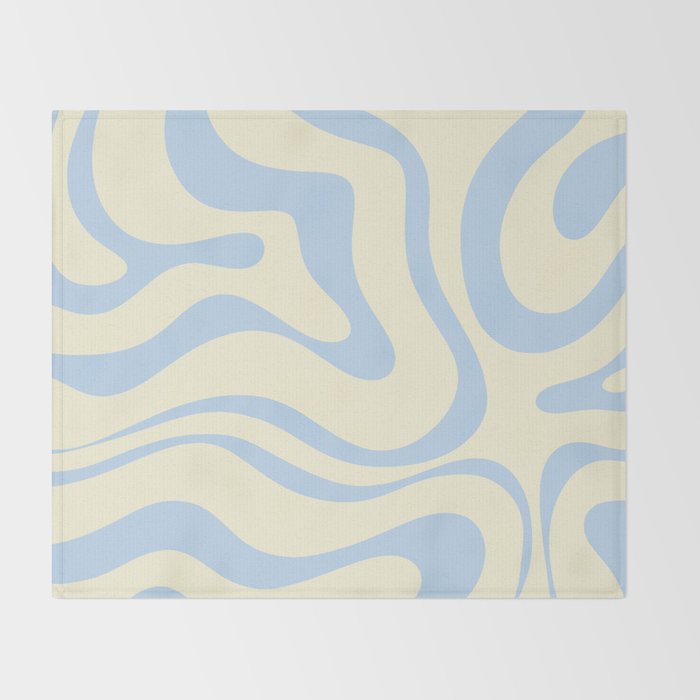Modern Retro Liquid Swirl Abstract Pattern Light Baby Blue and Cream  Throw Blanket Gallery Image 2
