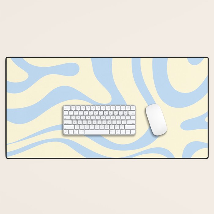 Modern Retro Liquid Swirl Abstract Pattern Light Baby Blue and Cream  Desk Mat Gallery Image 1