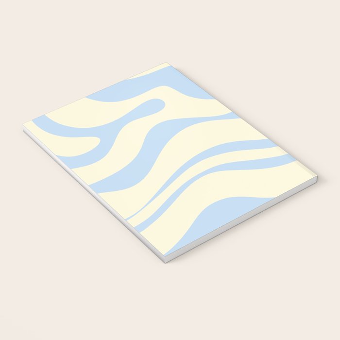 Modern Retro Liquid Swirl Abstract Pattern Light Baby Blue and Cream  Notebook Gallery Image 3