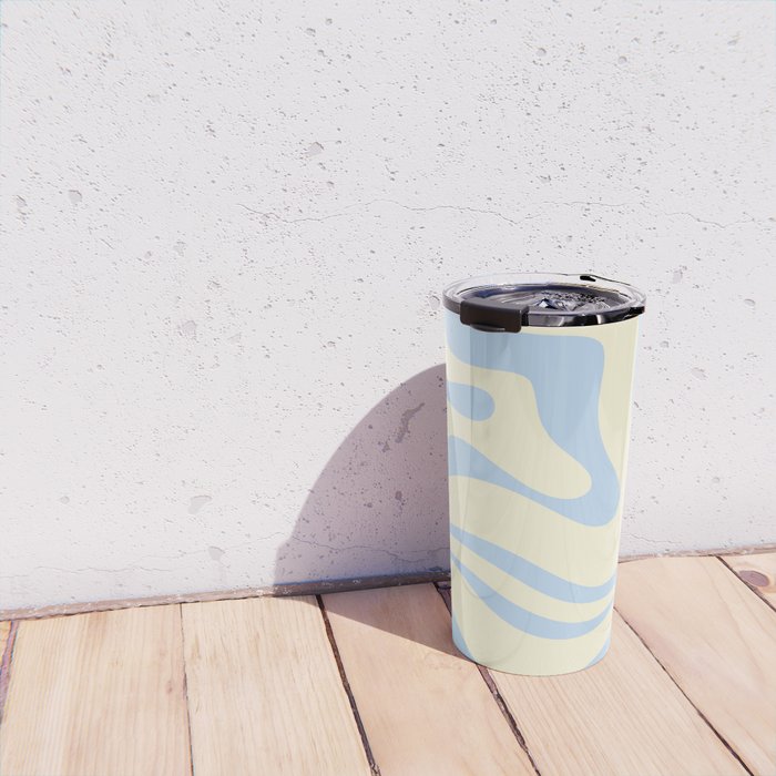 Modern Retro Liquid Swirl Abstract Pattern Light Baby Blue and Cream  Travel Mug Gallery Image 4