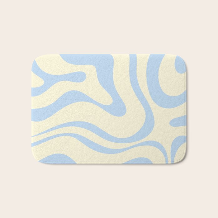 Modern Retro Liquid Swirl Abstract Pattern Light Baby Blue and Cream  Bath Mat Gallery Image 1