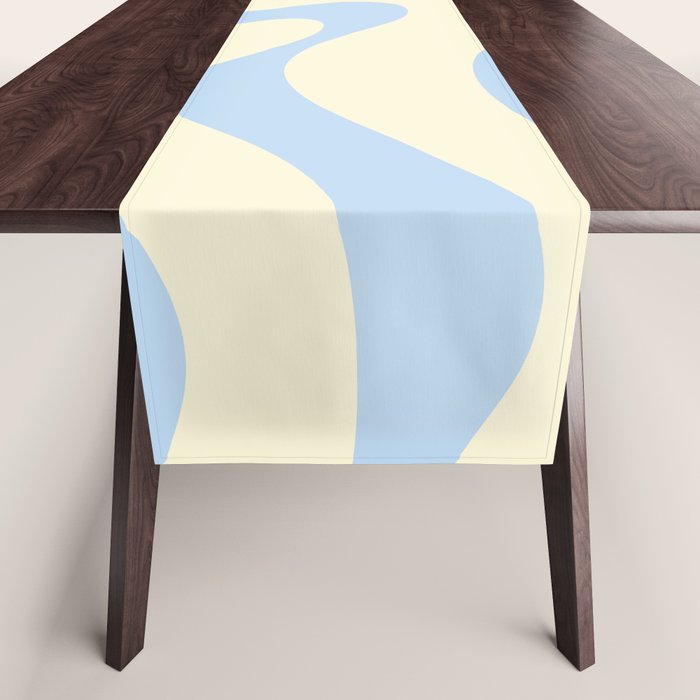 Modern Retro Liquid Swirl Abstract Pattern Light Baby Blue and Cream  Table Runner Gallery Image 1