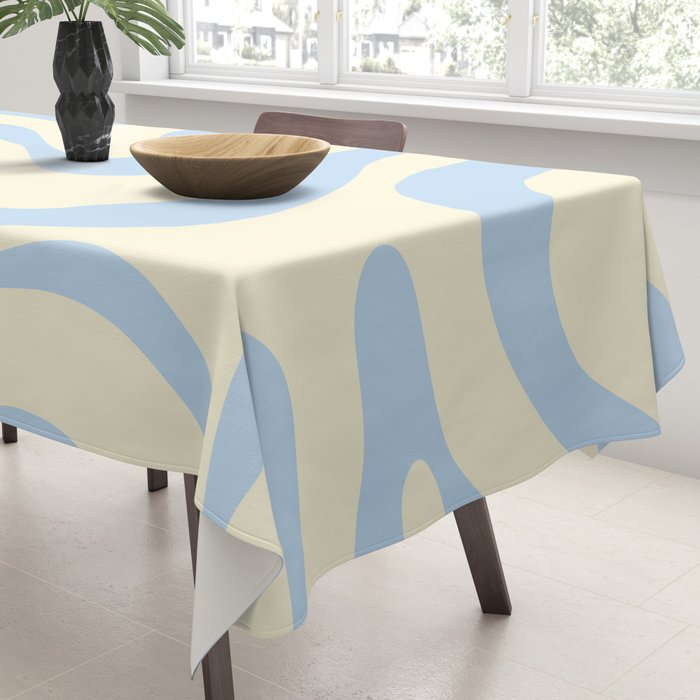 Modern Retro Liquid Swirl Abstract Pattern Light Baby Blue and Cream  Tablecloth Gallery Image 3