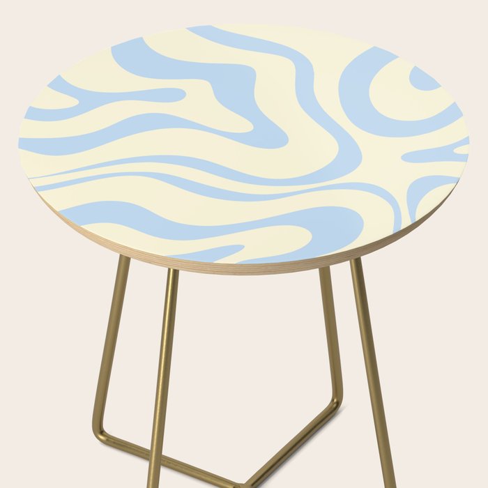 Modern Retro Liquid Swirl Abstract Pattern Light Baby Blue and Cream  Side Table Gallery Image 2