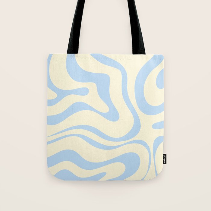 Modern Retro Liquid Swirl Abstract Pattern Light Baby Blue and Cream  Tote Bag Gallery Image 1
