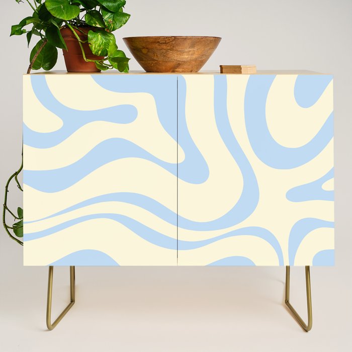 Modern Retro Liquid Swirl Abstract Pattern Light Baby Blue and Cream  Credenza Gallery Image 1