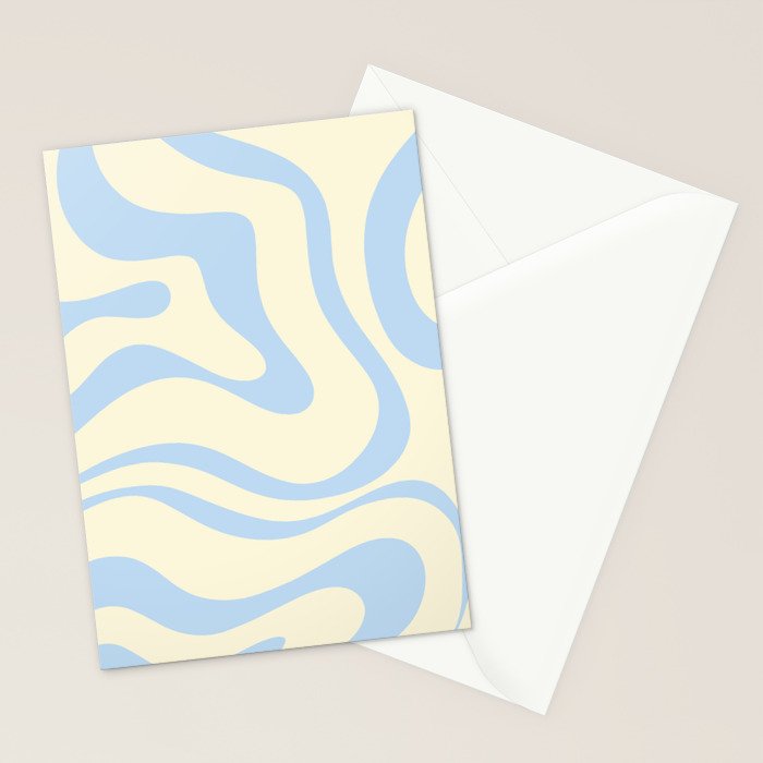 Modern Retro Liquid Swirl Abstract Pattern Light Baby Blue and Cream  Stationery Card Gallery Image 2