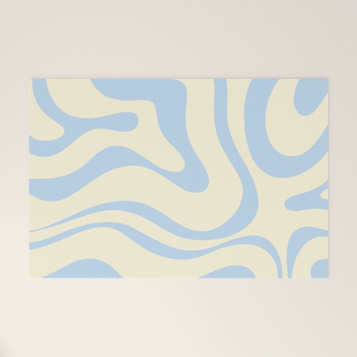 Modern Retro Liquid Swirl Abstract Pattern Light Baby Blue and Cream  Welcome Mat Gallery Image 1