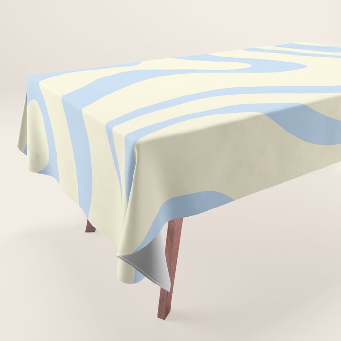 Modern Retro Liquid Swirl Abstract Pattern Light Baby Blue and Cream  Tablecloth Gallery Image 1