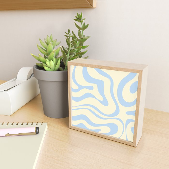 Modern Retro Liquid Swirl Abstract Pattern Light Baby Blue and Cream  Mini Art Print Gallery Image 2