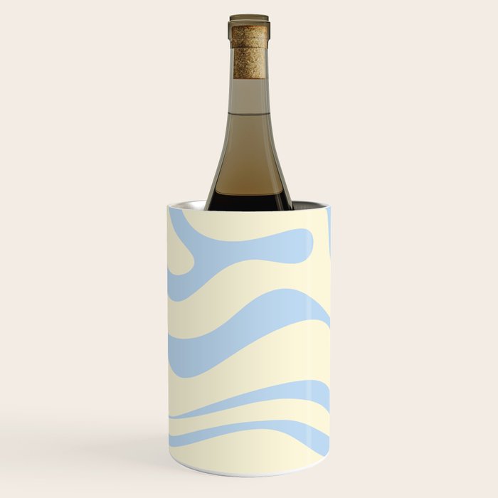 Modern Retro Liquid Swirl Abstract Pattern Light Baby Blue and Cream  Wine Chiller Gallery Image 2