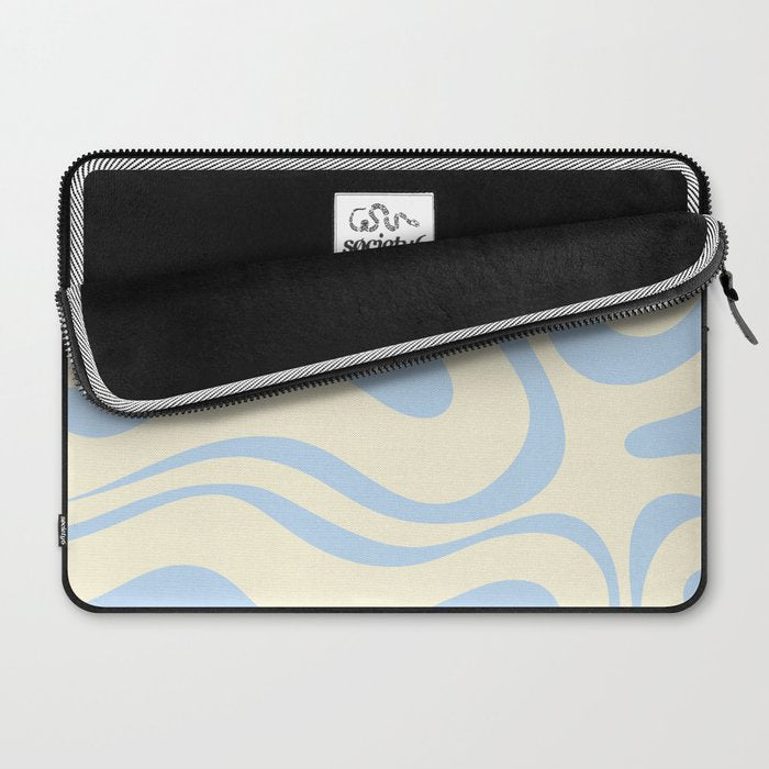 Modern Retro Liquid Swirl Abstract Pattern Light Baby Blue and Cream  Laptop Sleeve Gallery Image 2