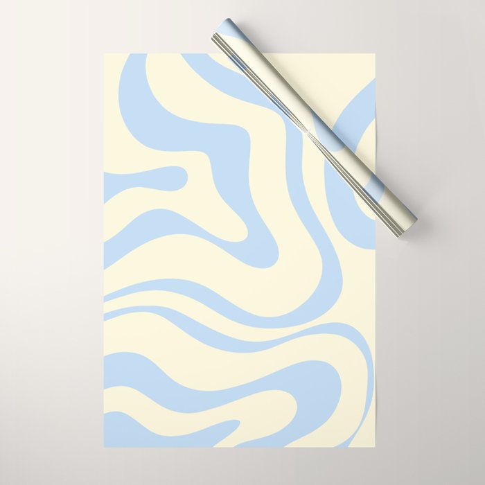 Modern Retro Liquid Swirl Abstract Pattern Light Baby Blue and Cream  Wrapping Paper Gallery Image 1