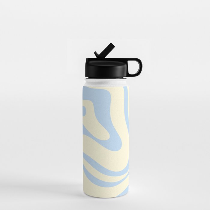 Modern Retro Liquid Swirl Abstract Pattern Light Baby Blue and Cream  Water Bottle Gallery Image 1