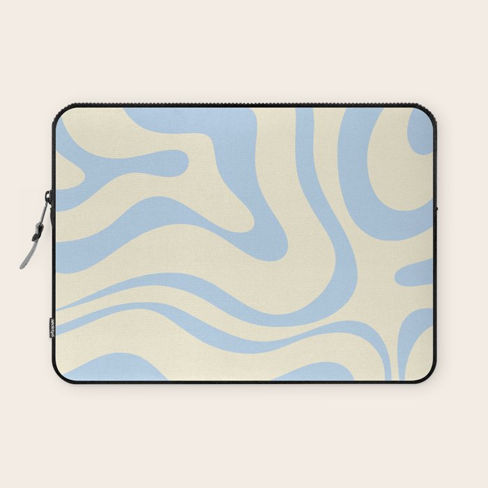 Modern Retro Liquid Swirl Abstract Pattern Light Baby Blue and Cream  Laptop Sleeve Gallery Image 1