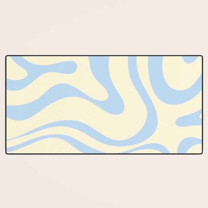 Modern Retro Liquid Swirl Abstract Pattern Light Baby Blue and Cream  Desk Mat Gallery Image 3