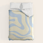 Modern Retro Liquid Swirl Abstract Pattern Light Baby Blue and Cream  Duvet Cover Gallery Image 6