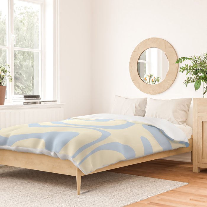 Modern Retro Liquid Swirl Abstract Pattern Light Baby Blue and Cream  Duvet Cover Gallery Image 2