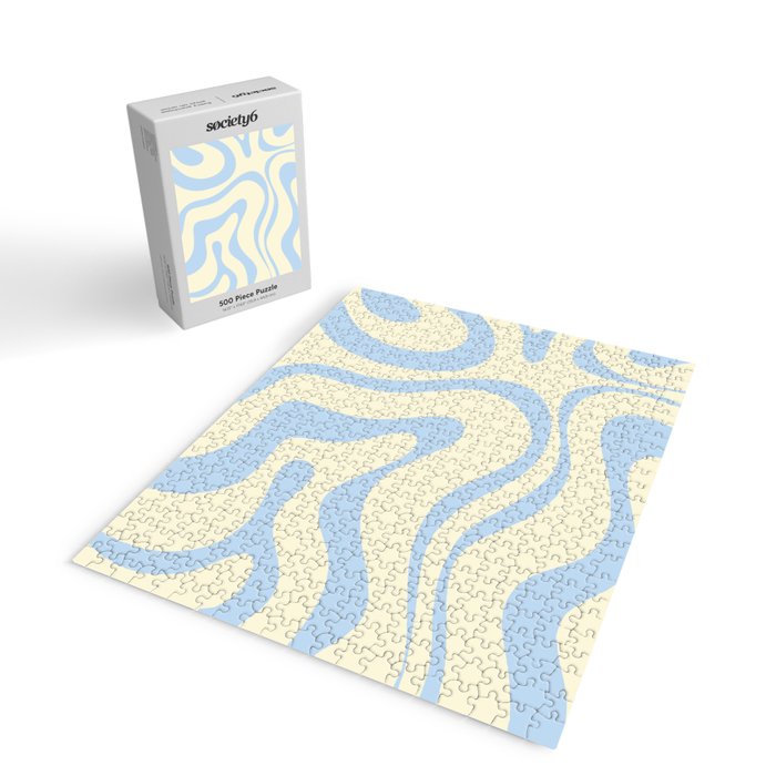 Modern Retro Liquid Swirl Abstract Pattern Light Baby Blue and Cream  Jigsaw Puzzle Gallery Image 2