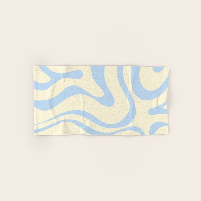 Modern Retro Liquid Swirl Abstract Pattern Light Baby Blue and Cream  Bath Towel Gallery Image 1