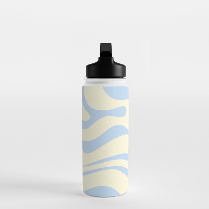 Modern Retro Liquid Swirl Abstract Pattern Light Baby Blue and Cream  Water Bottle Gallery Image 3