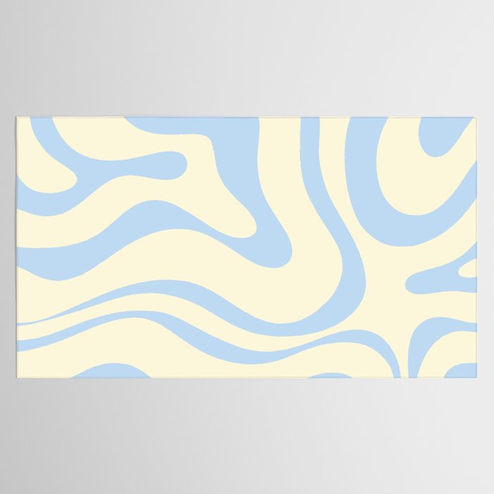 Modern Retro Liquid Swirl Abstract Pattern Light Baby Blue and Cream  Tablecloth Gallery Image 2
