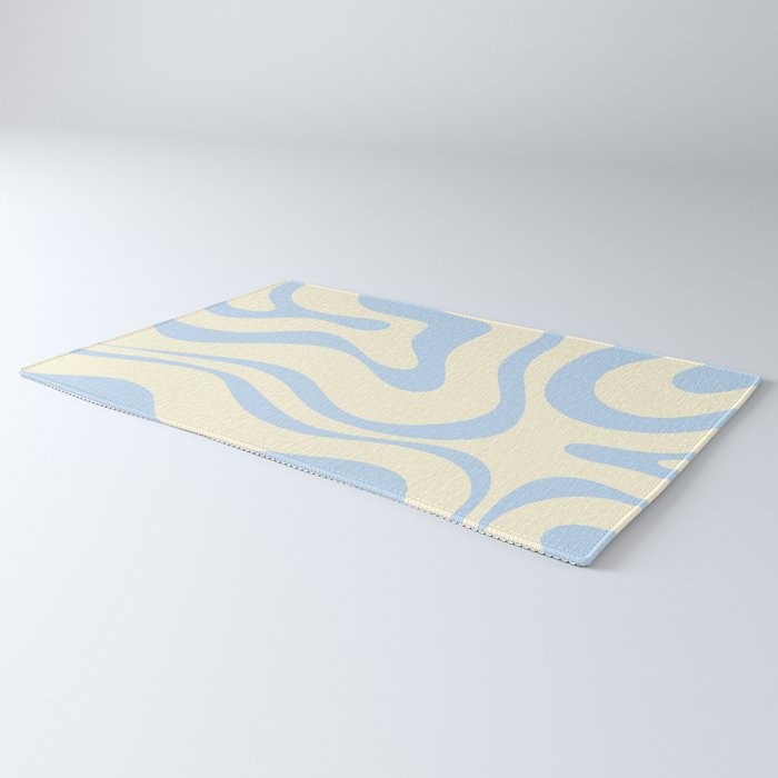 Modern Retro Liquid Swirl Abstract Pattern Light Baby Blue and Cream  Rug Gallery Image 3