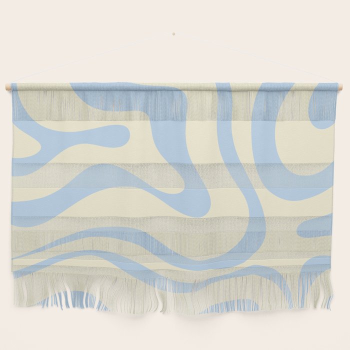 Modern Retro Liquid Swirl Abstract Pattern Light Baby Blue and Cream  Wall Hanging Gallery Image 1